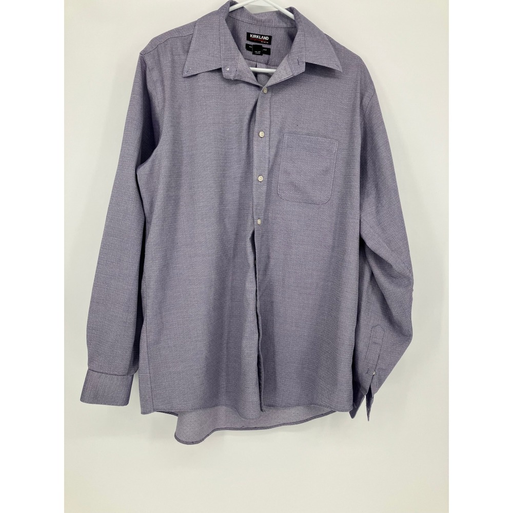 Kirkland Signature Mens Dress Shirt Purple Micro Pattern Long Sleeve 17 36-37